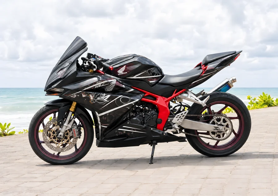 Honda CBR250RR Kabuki Limited Edition with black Kabuki artwork, red frame and red wheel accents