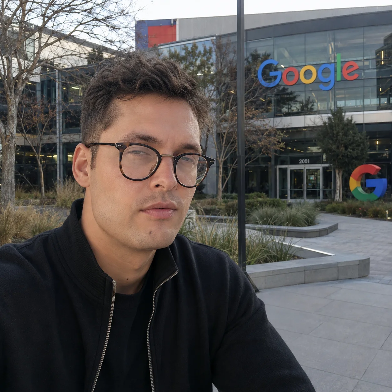 AI portrait of Kaleb Dane outside the Google campus
